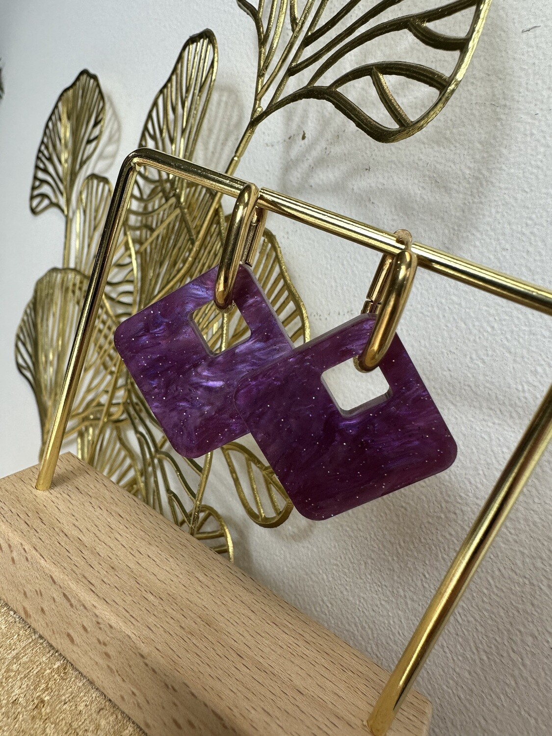 Sqaure &amp; ring - Pearly purple