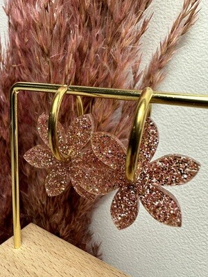 Flower &amp; ring - Rose Golden Glitter