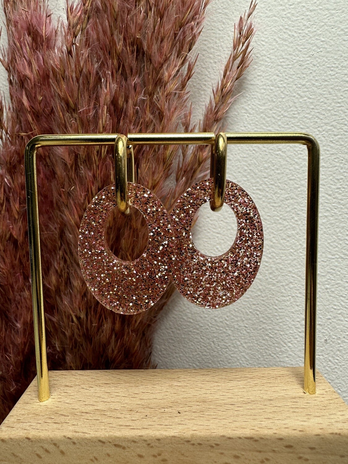 Oval &amp; ring - Rose Golden Glitter