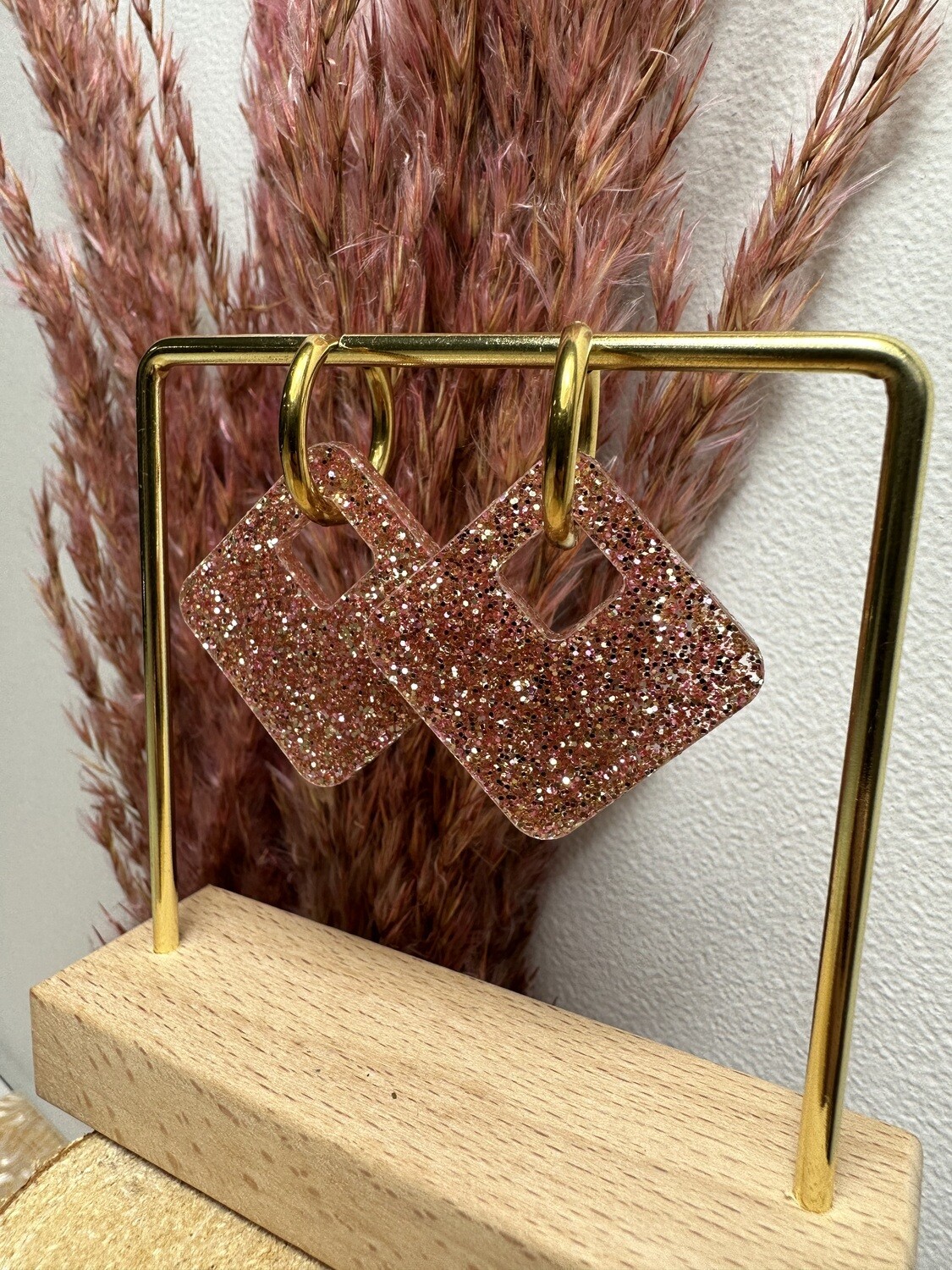 Square &amp; Ring - Rose Golden Glitter