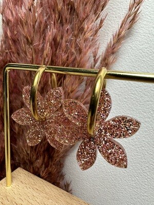 Flower &amp; ring - Rose Golden Glitter