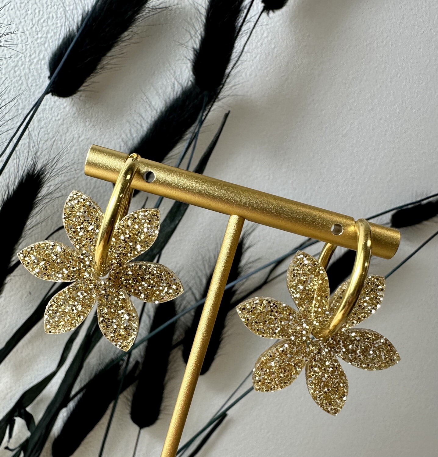 Flower &amp; ring - Soft Gold Glitter