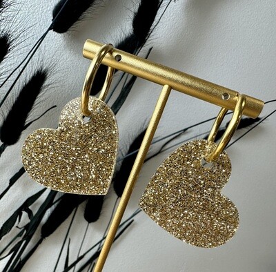 Big heart &amp; ring - Soft Gold Glitter