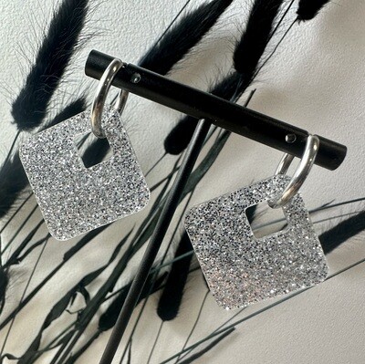 Square &amp; ring - Silver Glitter