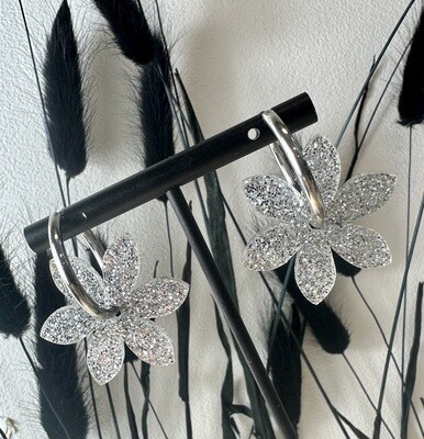 Flower &amp; ring - Silver Glitter