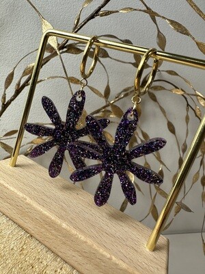 Big flower - Multi color Purple Glitter