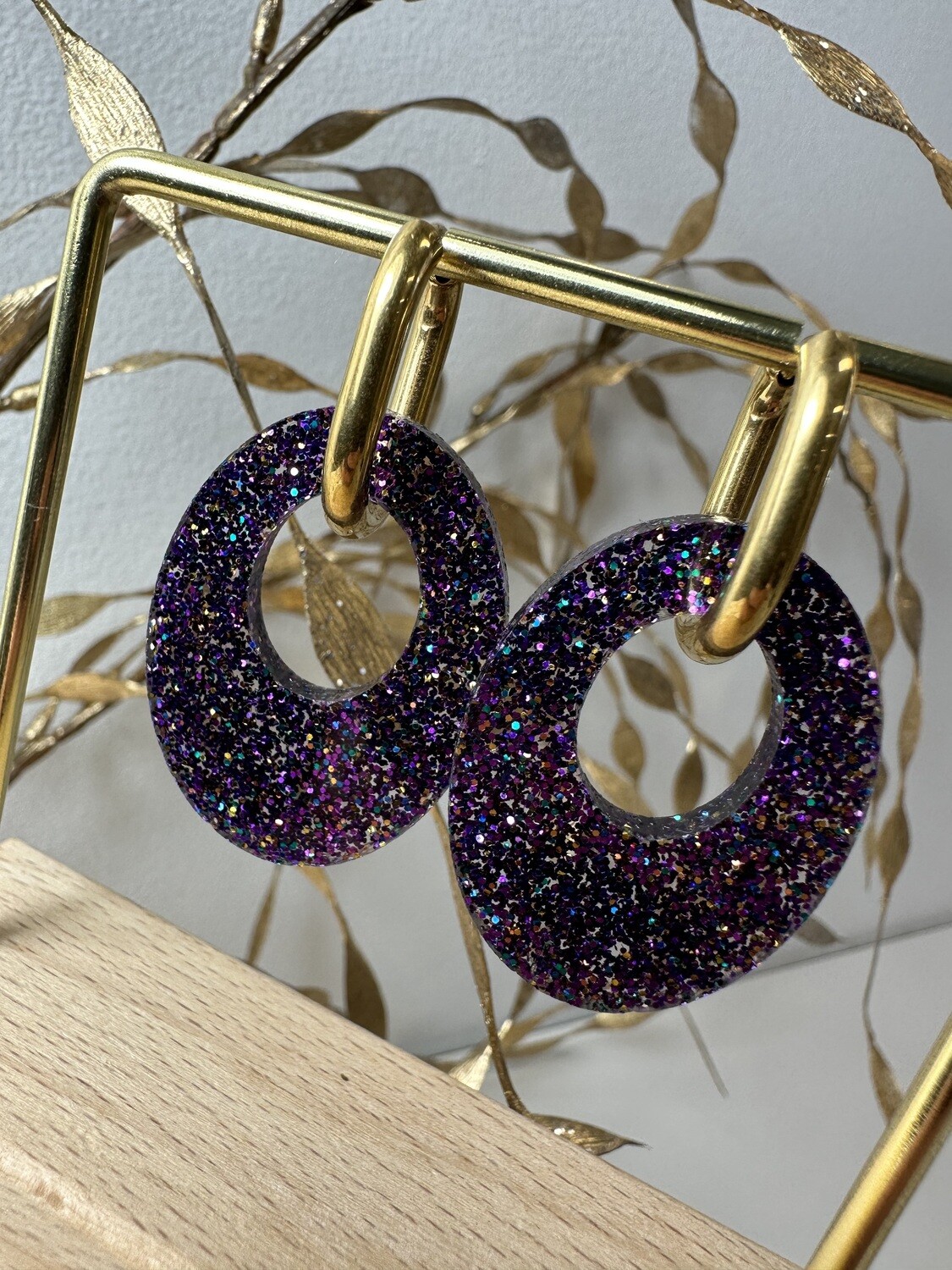 Oval &amp; ring - Multi Color Purple Glitter