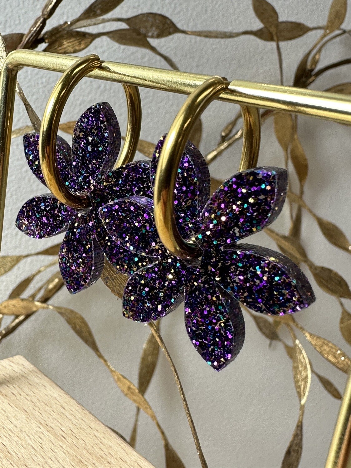 Flower &amp; ring - Multi color Purple Glitter