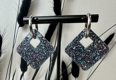 Square &amp; ring - Multi Color Grey Glitter