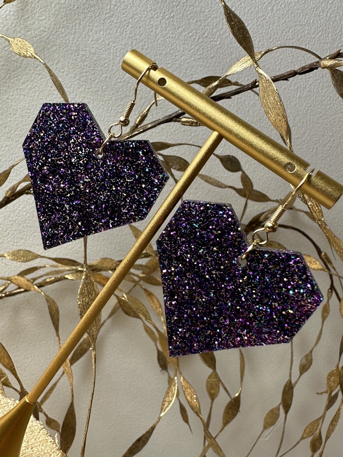 Squared heart - Multi color Purple Glitter
