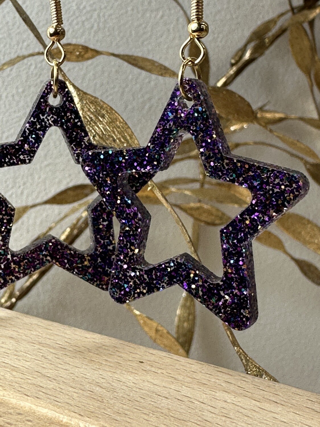 Open star - Multi color Purple Glitter