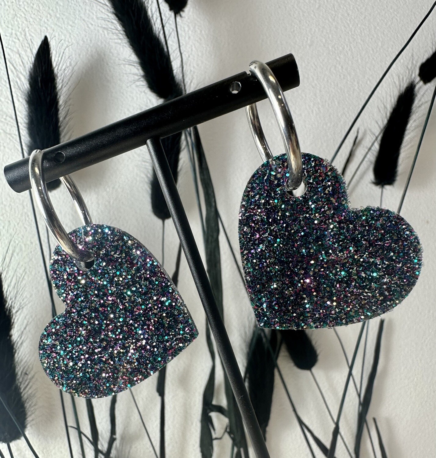 Big heart &amp; ring - Multi Color Grey Glitter