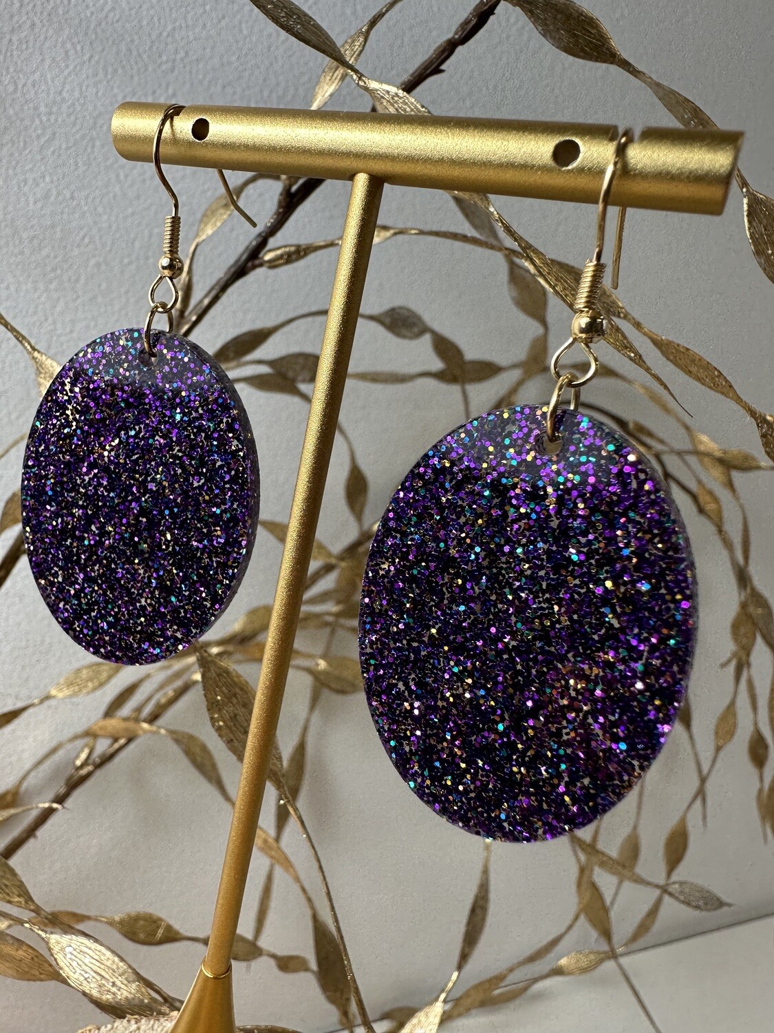 Oval - Multi Color Purple Glitter