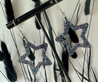 Open star - Multi Color Grey Glitter