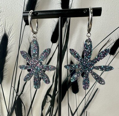 Big flower - Multi Color Grey Glitter