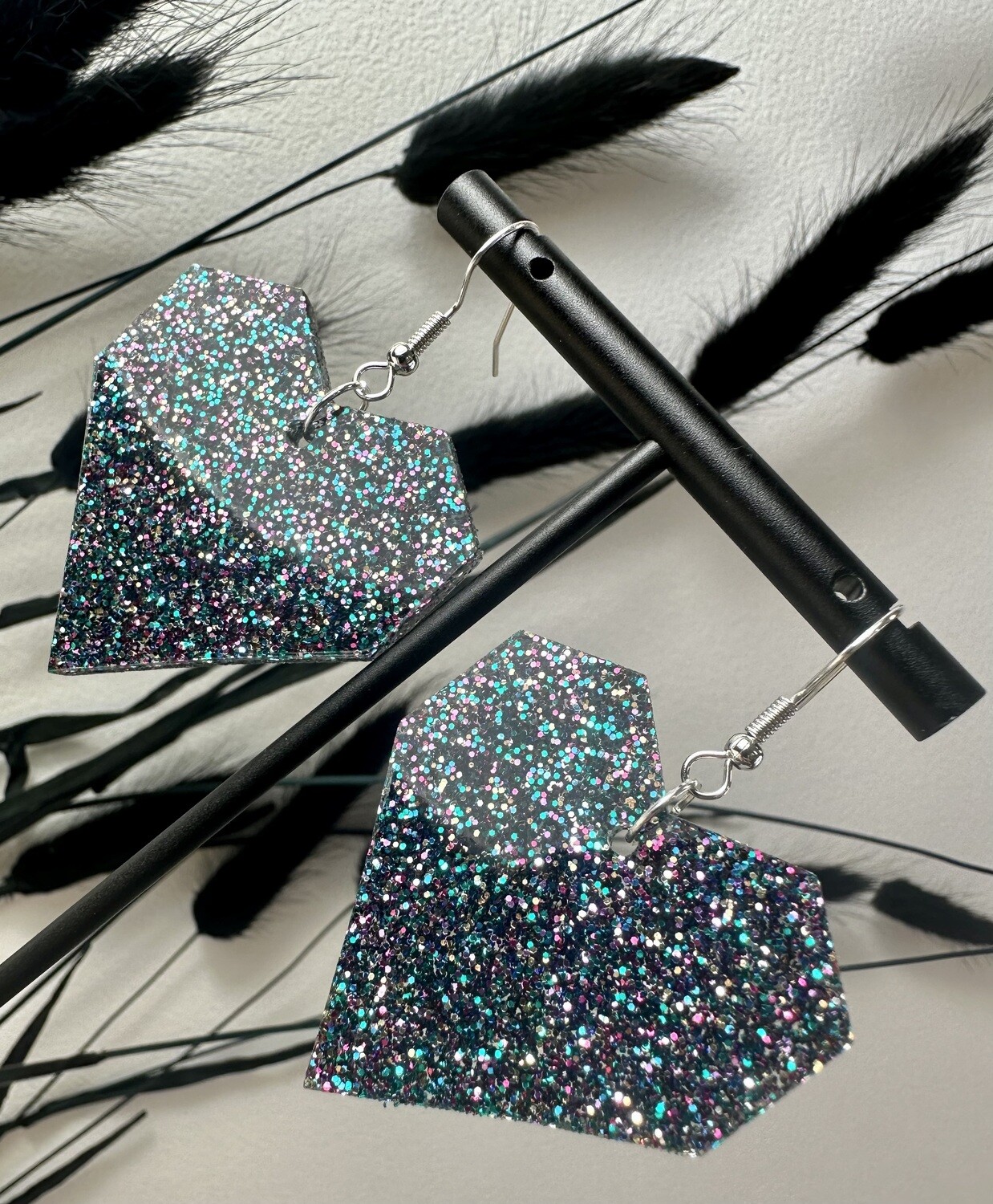 Squared heart - Multi Color Grey Glitter