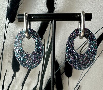 Oval &amp; ring - Multi Color Grey Glitter