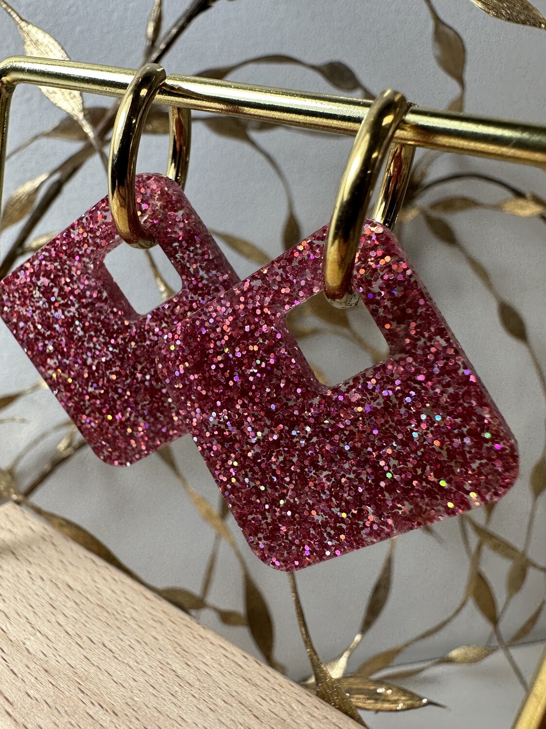 Square &amp; ring - Holographic Pink Glitter