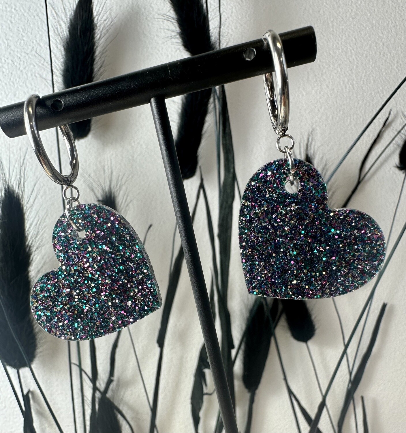 Small heart &amp; ring - Multi Color Grey Glitter