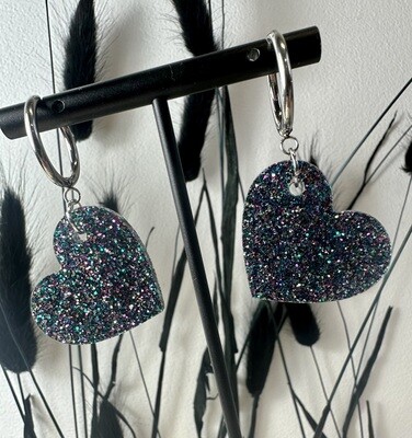 Small heart &amp; ring - Multi Color Grey Glitter