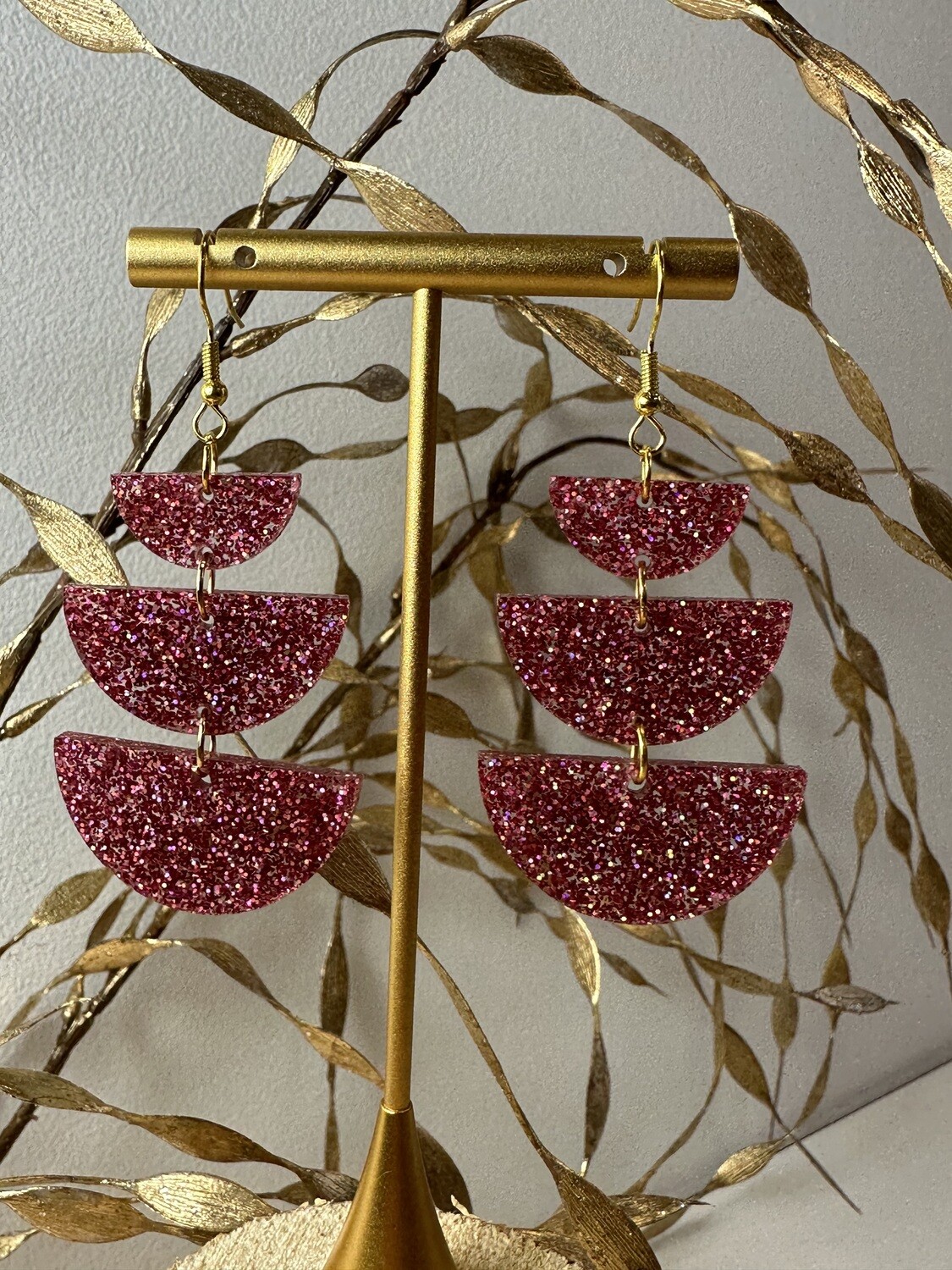 Half rounds &amp; ring - Holographic Pink Glitter