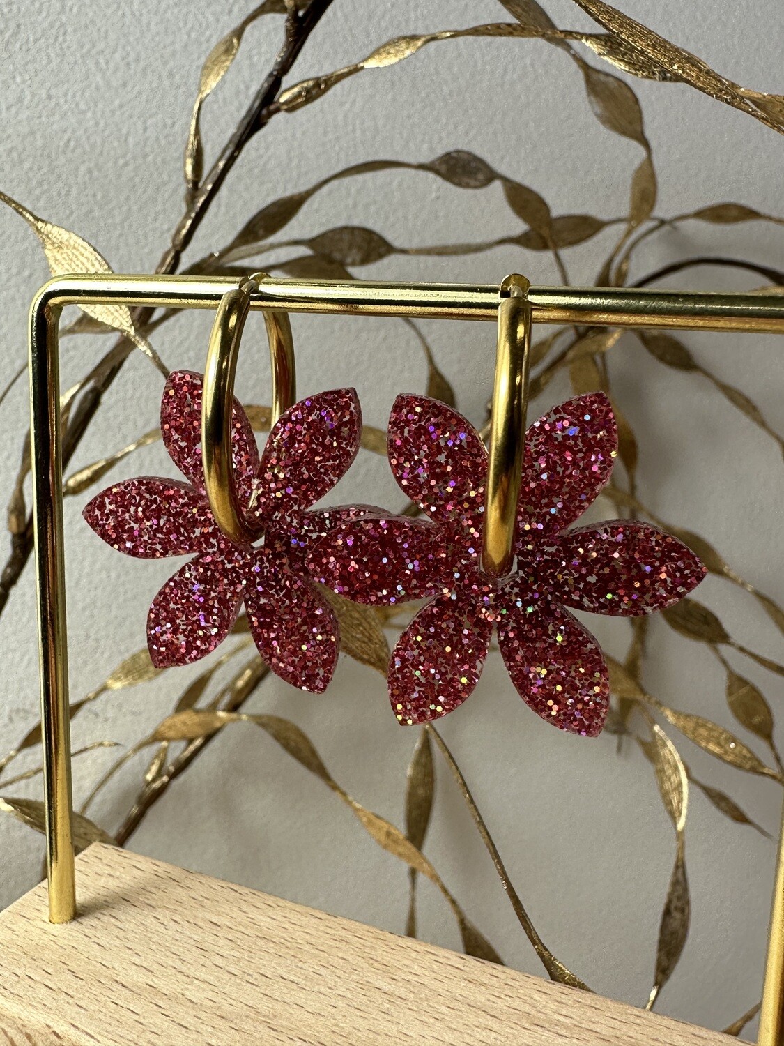 Flower &amp; ring - Holographic Pink Glitter