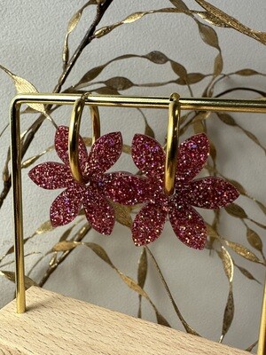 Flower &amp; ring - Holographic Pink Glitter