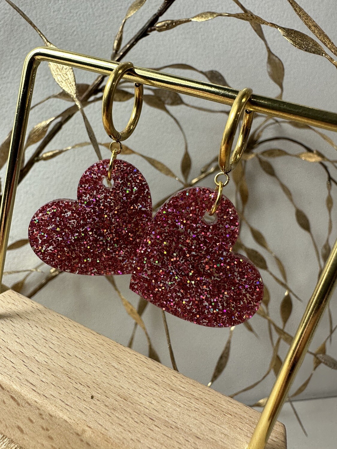 Squared heart - Holographic Pink Glitter