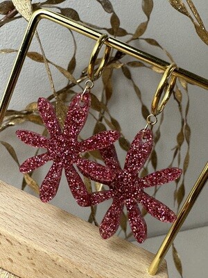 Big flower &amp; ring - Holographic Pink Glitter