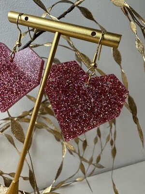 Squared heart - Holographic Pink Glitter
