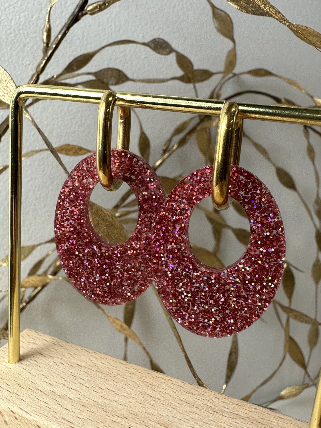 Oval &amp; ring - Holographic Pink Glitter