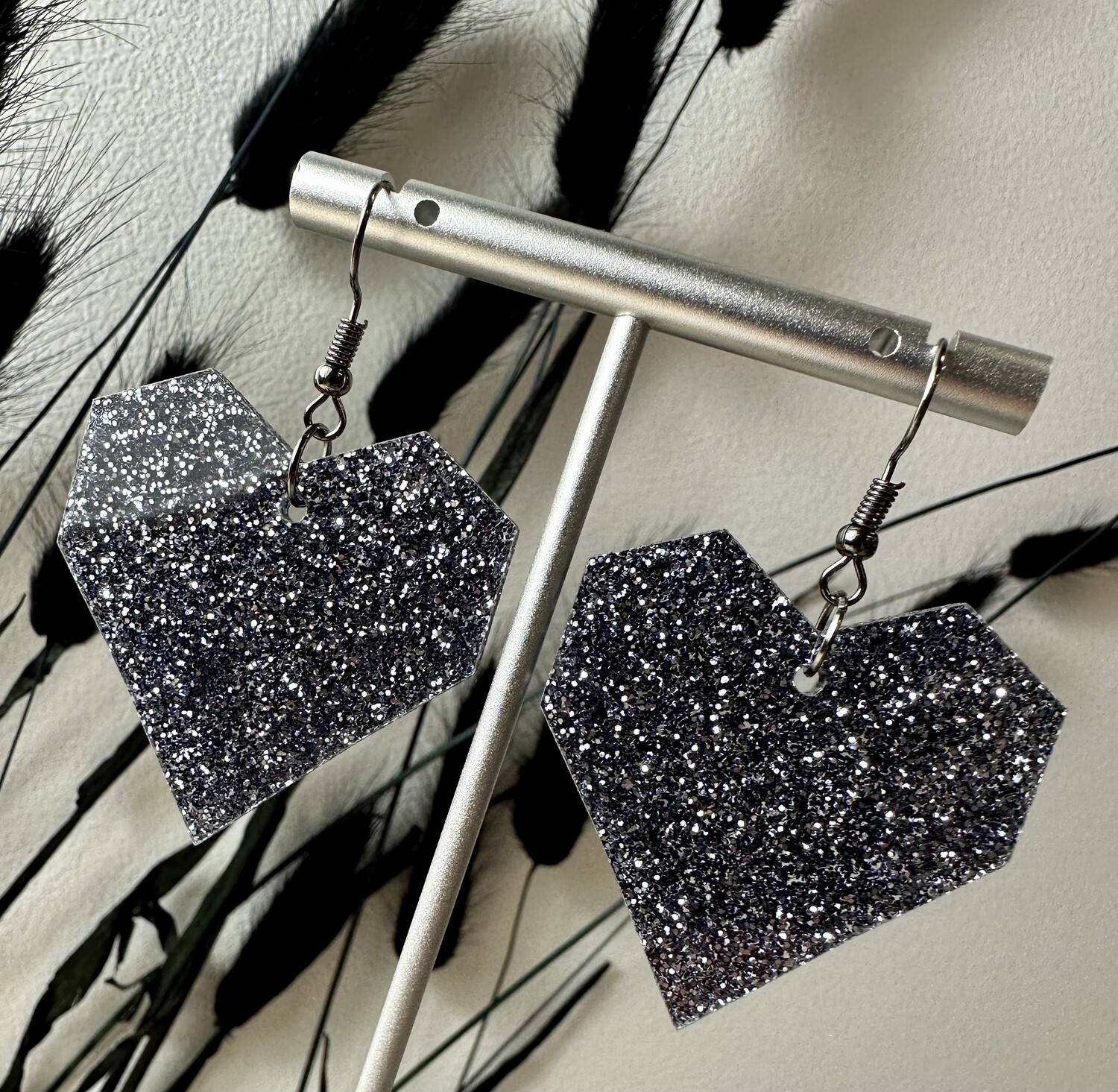 Squared heart - Grey Silver Glitters