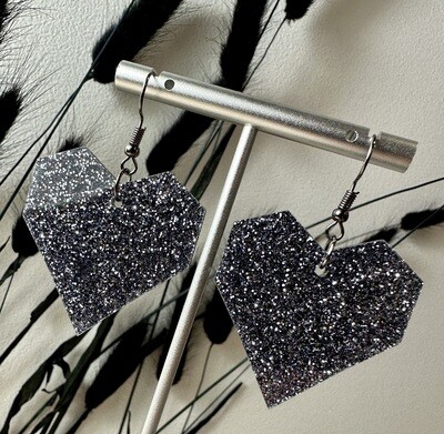 Squared heart - Grey Silver Glitters