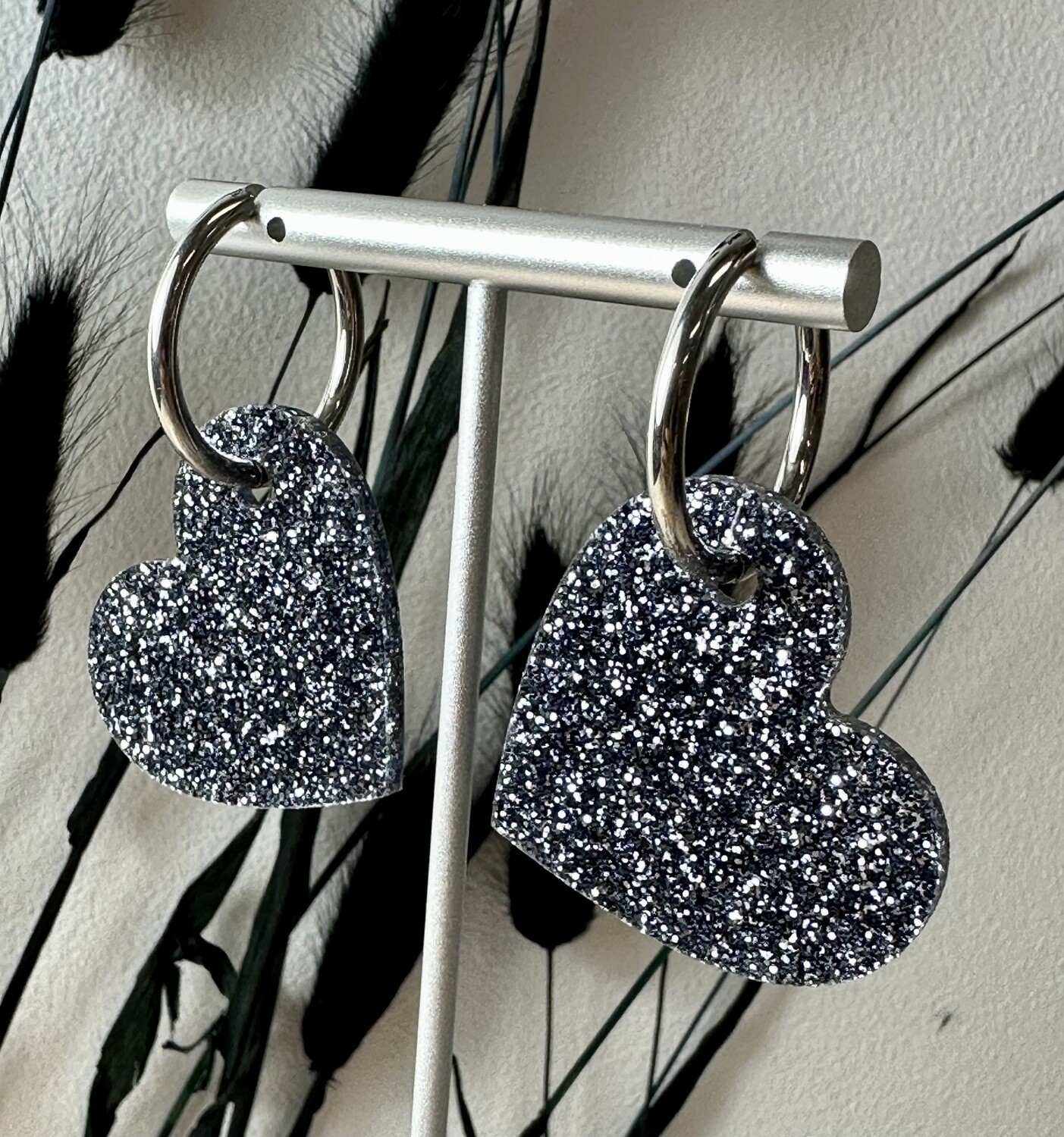 Big heart &amp; ring - Grey Silver Glitters