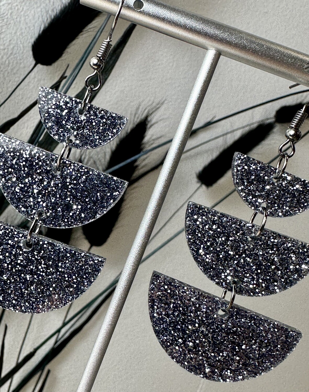 Half rounds - Grey Silver Glitters