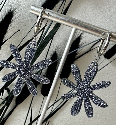 Big flower - Grey Silver Glitters