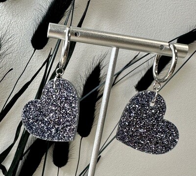 Small heart &amp; ring - Grey Silver Glitters