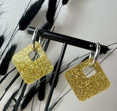 Square &amp; ring  - Gold Glitter