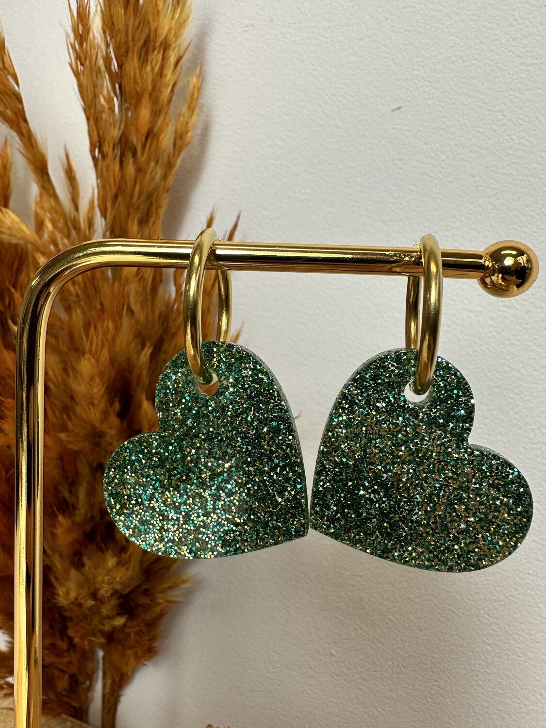 Big heart -Soft green-gold glitter