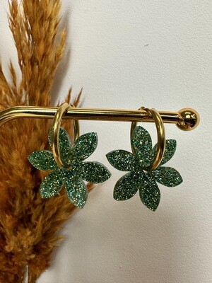 Flower &amp; ring -Soft green-gold glitter