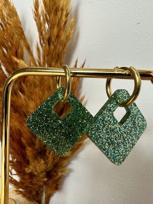 Square &amp; ring -Soft green-gold glitter