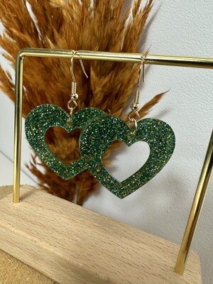 Open heart -Soft green-gold glitter