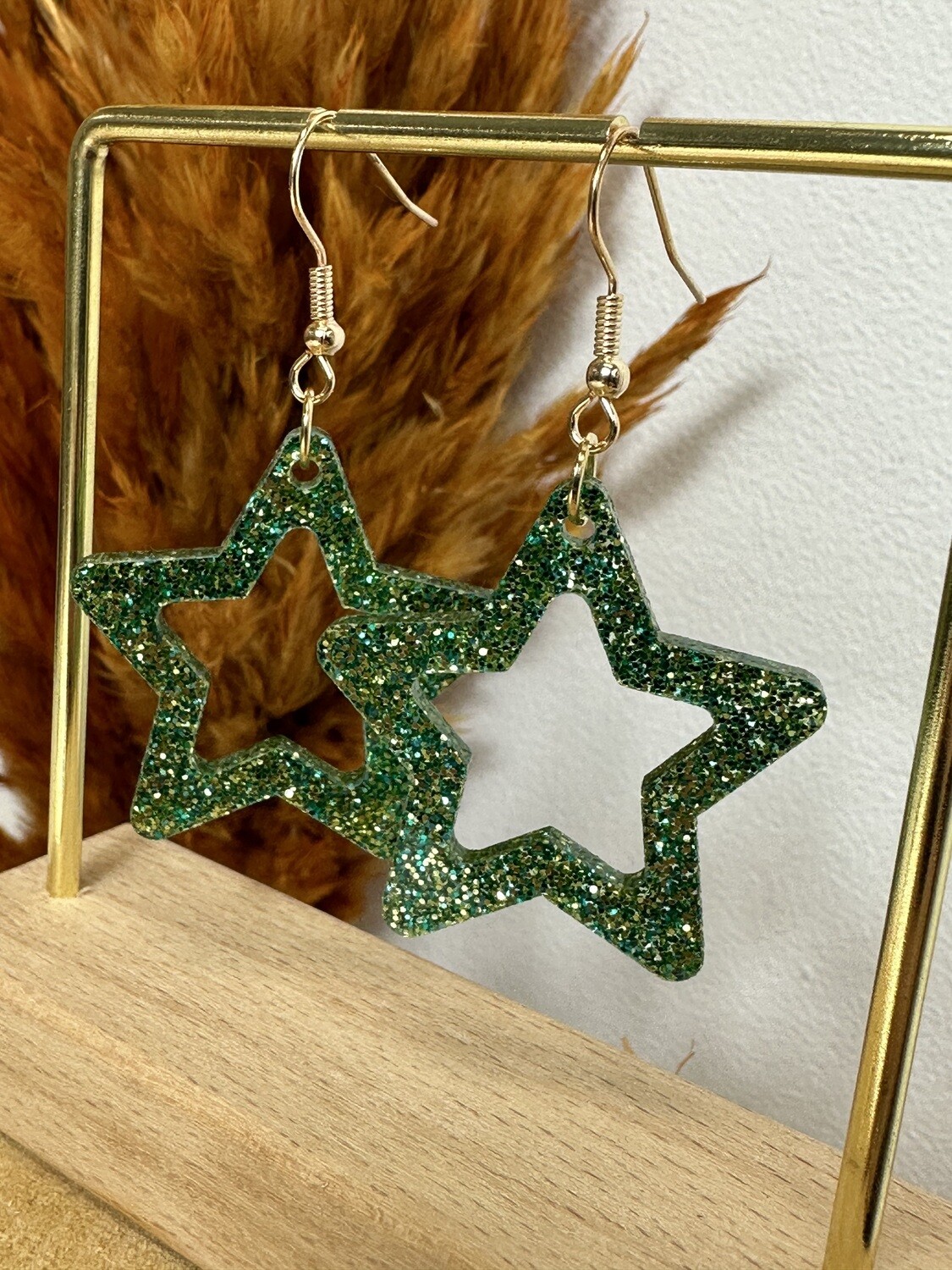 Open star -Soft green-gold glitter