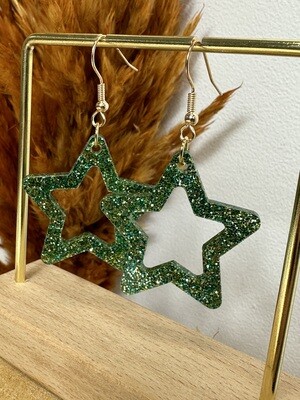 Open star -Soft green-gold glitter