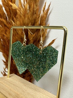 Squared heart -Soft green-gold glitter
