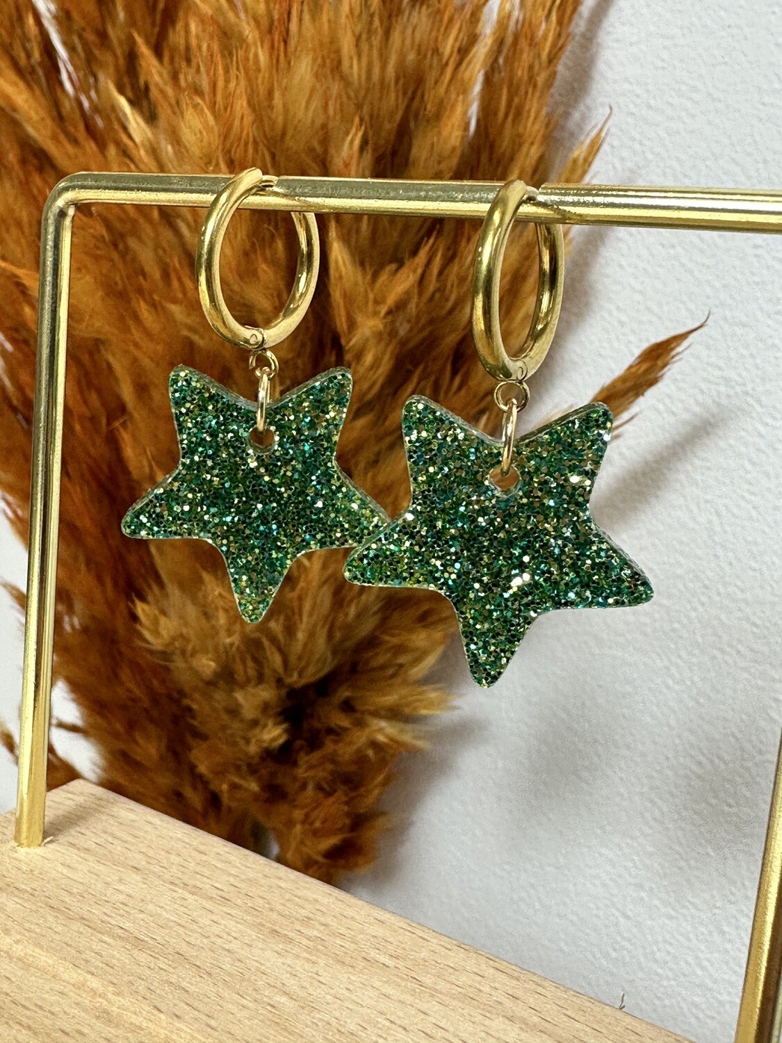 Little star &amp; ring -Soft green-gold glitter