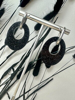 Oval &amp; ring - Black-silver glitter