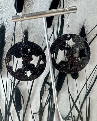 Round stars - Black-silver glitter