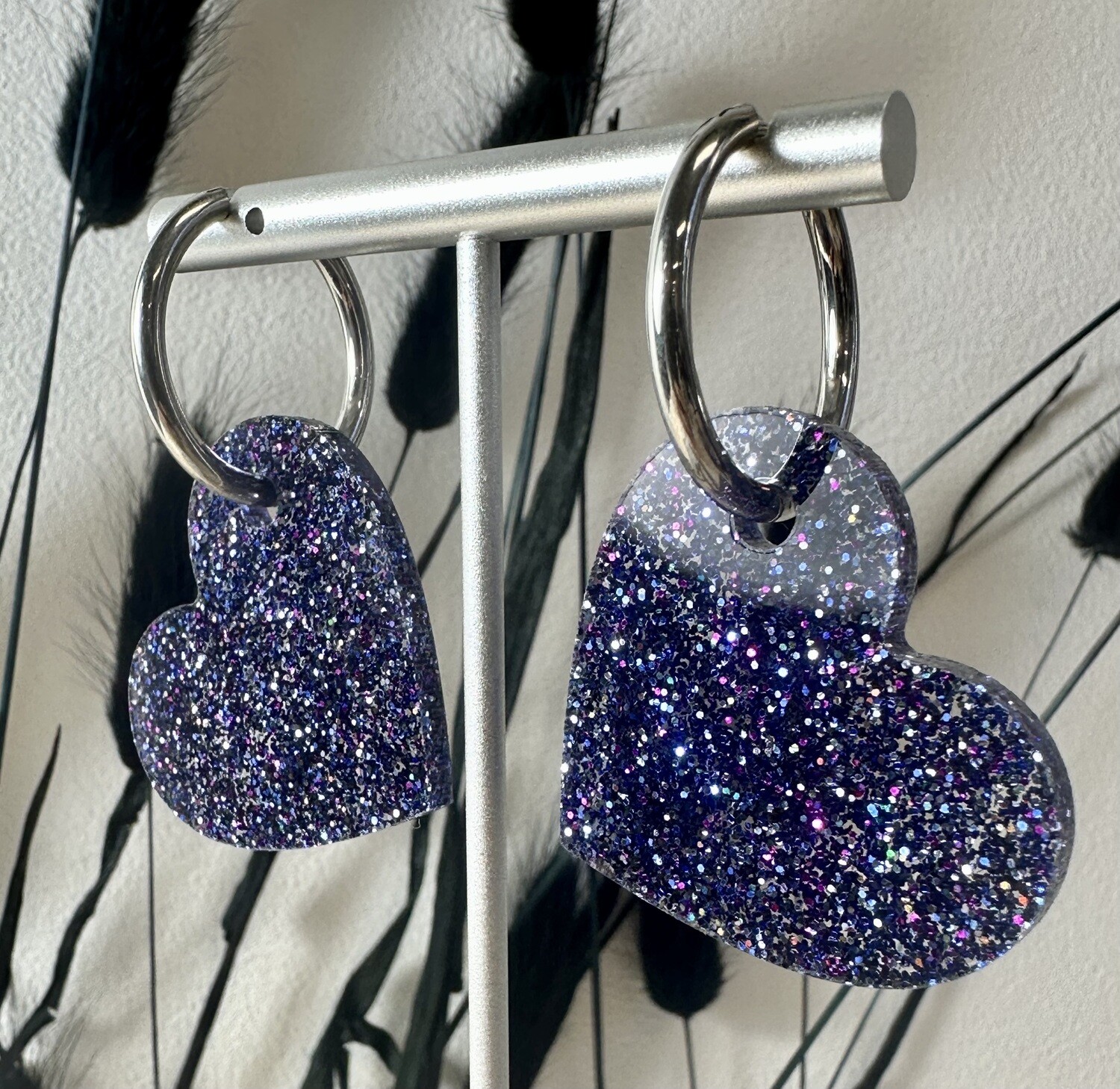 Big heart &amp; ring - Dark blue multicolor glitter