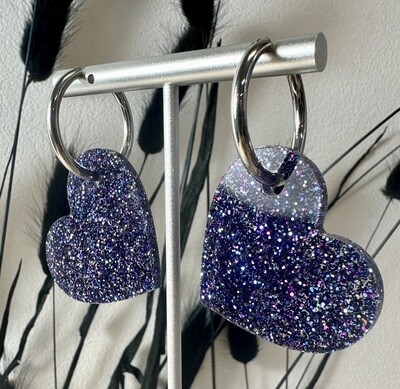 Big heart &amp; ring - Dark blue multicolor glitter